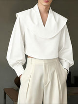 Men's Solid Color Draped Neck Gigot Sleeve Shirt SKUL45322