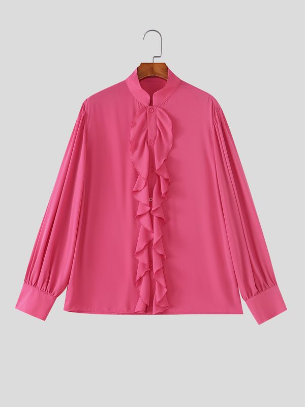 Men's Vintage Aristocrat Ruffled Sheer Chiffon Long Sleeve Shirt SKUL79224