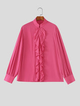 Men's Vintage Aristocrat Ruffled Sheer Chiffon Long Sleeve Shirt SKUL79224