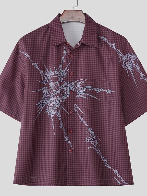 Men's Plaid Pattern Short Sleeve Shirt SKUL31876