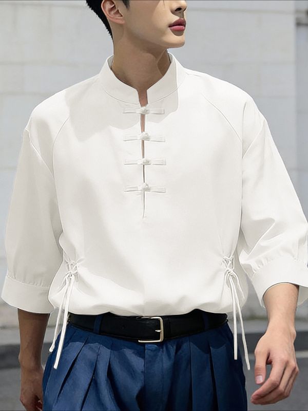 Men's Solid Color Chinese Knot Tie Shirt SKUL53013