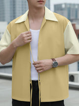 Men's Color Block Drawstring Patchwork Short Sleeve Shirt SKUL39357