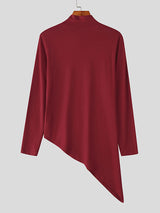 Men's Solid Color Irregular Hem Long Sleeve T-Shirt SKUL28502