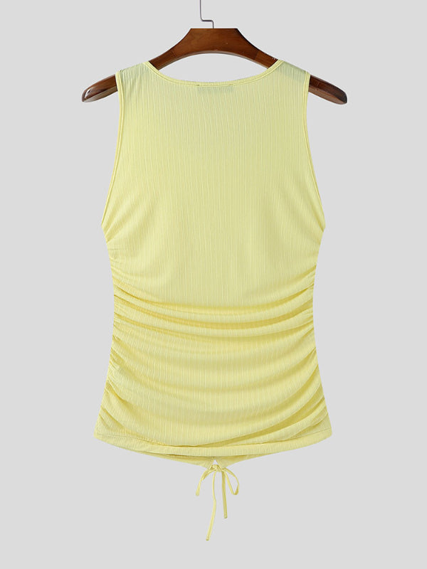 Mens Solid Color Textured Drawstring Casual Tank SKUL15386