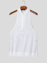 Men's Solid Color Hollow Zipper Mesh Tank SKUL57663