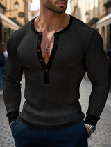 Men's Sheer Mesh Half Placket Long Sleeve T-shirt SKUL48015