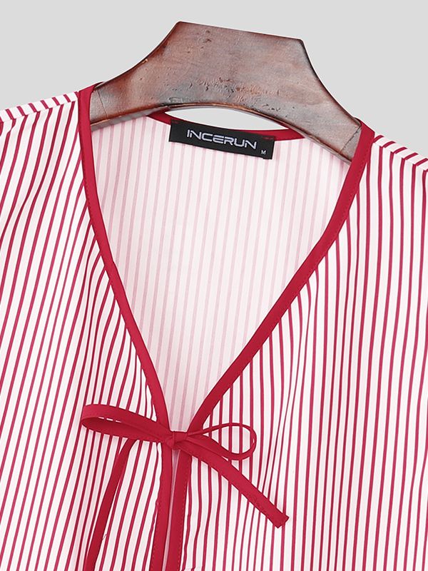 Men's Lace Up Patchwork Striped Two Pieces Outfit SKUL45397