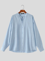 Men's Clean Casual Resort Mandarin Collar Long Sleeve Shirt SKUL79525