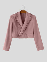Men's Avant-Garde Cocktail Party Raw Fringe Trim Double Breasted Long Sleeve Cropped Blazer SKUL78334