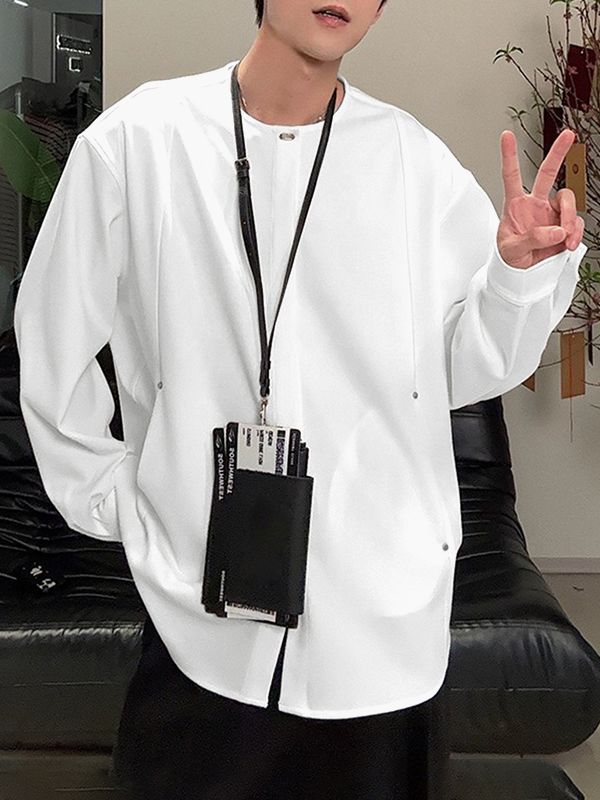 Men's Solid Color Pocket Long Sleeve Shirt SKUL38874