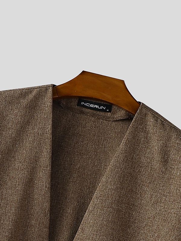 Men's Single Breasted Collarless Long Sleeve Cardigan SKUL37287