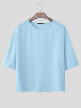 Men's Solid Color Textured Drop Shoulder T-shirt SKUL60136