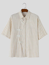 Men's Neo-Chinese Zen Gingham Plaid Frog-Button Shirt SKUL62082