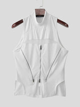 Men's Y2K Cyber-Avant Mesh Cutout Multi-Zipper Mock Neck Fitted Tank SKUL64188