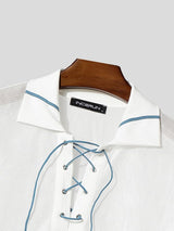 Men's Sheer Hollow Drawstring Long Sleeve Shirt SKUL47629