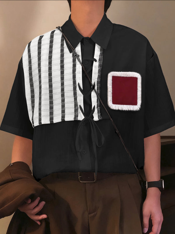 Men's Color Block Patchwork Half Sleeve Shirt SKUL39388