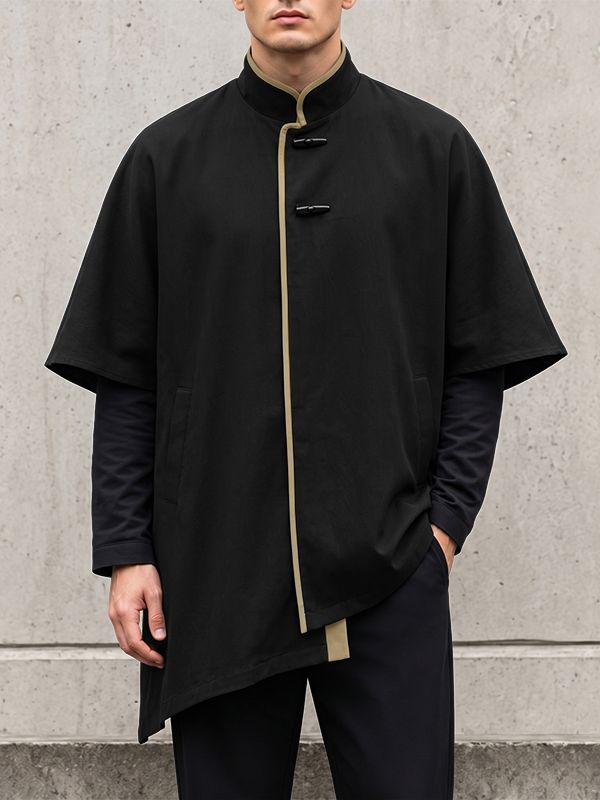 Men's Neo-Chinese Avant-Garde Asymmetrical Hemline Cape Shirt SKUL79043