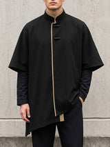 Men's Neo-Chinese Avant-Garde Asymmetrical Hemline Cape Shirt SKUL79043