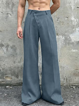 Men's Solid Color Asymmetric Placket Button Casual Pant SKUL60109