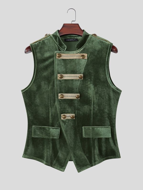 Men's Retro Aristocratic Velvet Military Hussar Waistcoat SKUL75539