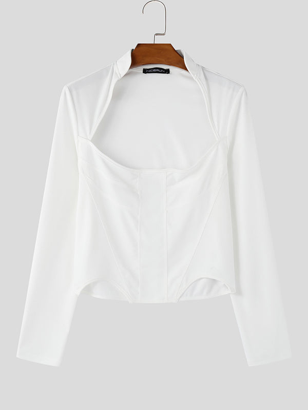 Mens Solid Color Waist Tie Long Sleeve T-Shirt SKUK82421