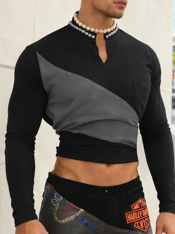 Men's Casual Contrast Long Sleeve T-shirt SKUL50997