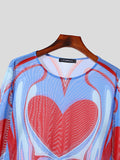 Mens Heart Print Mesh Long Sleeve T-Shirt SKUK46291