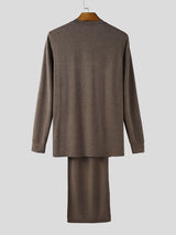 Men's Irregular Hem Half Placket Knitted Long Sleeve T-Shirt SKUL41056