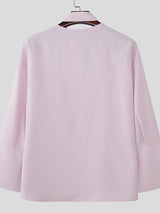 Men's Ribbon Deep V Neck Long Sleeve Shirt SKUL46568