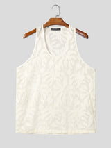 Men's Avant-Garde Semi-Sheer Burnout Botanical Pattern Tank SKUL76465