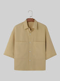 Mens Solid Lapel Collar Short Sleeve Shirt SKUK52979
