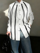 Men's Color Block Stripe Loose Long Sleeve Shirt SKUL36388