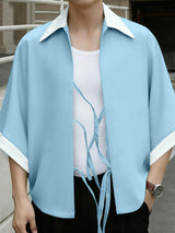 Men's Color Block Drawstring Half Sleeve Cardigan SKUL39360