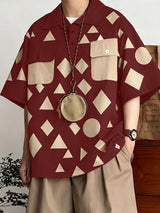 Men's Diamond Print Contrast Color Short Sleeve Shirt SKUL40099