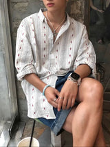 Men's Small Floral Dot Fine Stripe Long Sleeve Shirt SKUL43826