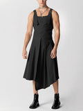 Mens Solid Pleated Metal Button Overall Skirt SKUK37407