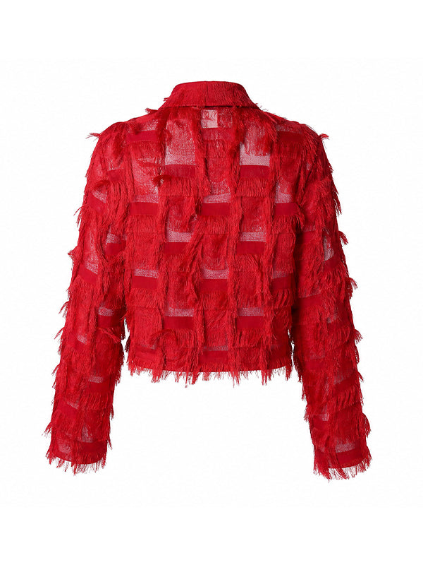 Men's Nightclub Party Semi-Sheer Fringe Button-Up Long Sleeve Shirt SKUL76467