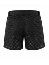 Men's Avant-Garde Crochet Open-Knit Slim Cropped Booty Denim-Style Short SKUL71351