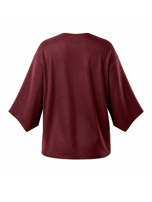 Men's Romantic Avant-Garde High-Shine Satin Kimono-Sleeve Flowy T-shirt SKUL80552