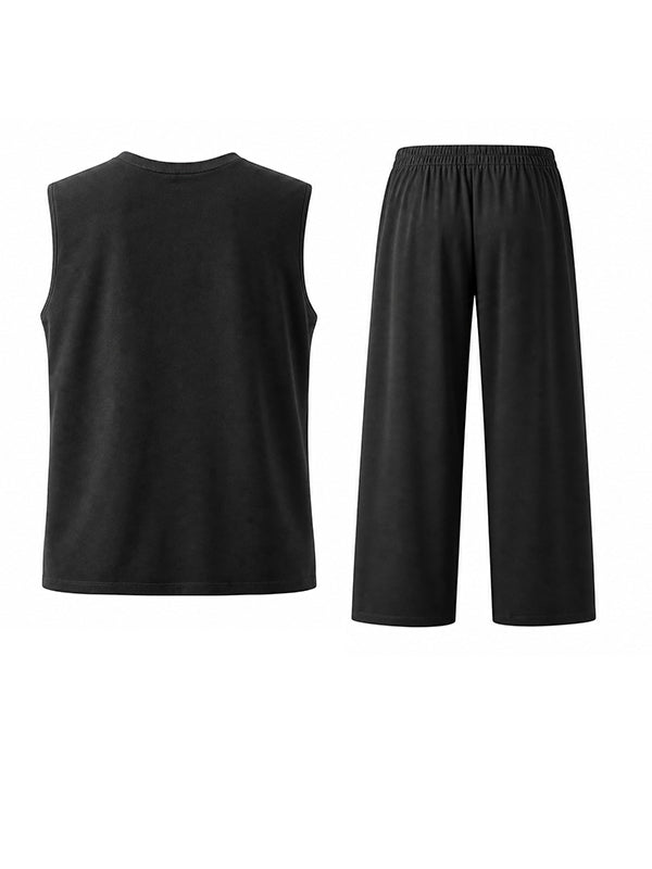 Men's Avant-Garde High Street Half-Sided Grid Hollow Cutout Two Pieces Outfit SKUL74797