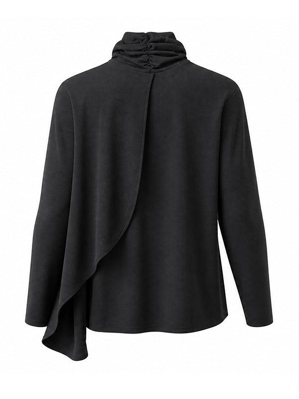 Men's Early Autumn Structural Asymmetrical Cowl-Cape Draped Ribbed Knit Sweater SKUL80476