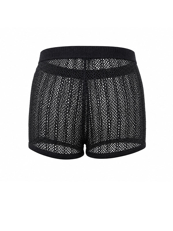 Men's Modern High-Street Sheer Open Mesh Honeycomb Fitted Short SKUL69694