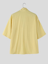 Men's Vintage Japanese Kimono Collar Asymmetric Twist Short Sleeve Shirt SKUL71353