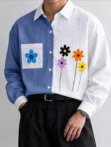 [Pre-order] Men's Smart Chic Art Exhibition Colorblock Splice Floral Print Contrast Pocket Shirt SKUL89078