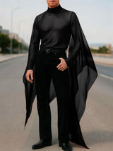Men's Deconstructed Sheer Mesh Patchwork Long Sleeve T-Shirt SKUL37667
