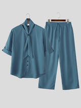 Men's Solid Color Striped Scarf Two Pieces Outfit SKUL30507