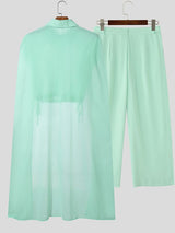 Men's Chiffon Sheer Cape Patchwork Two Pieces Outfit SKUL36591