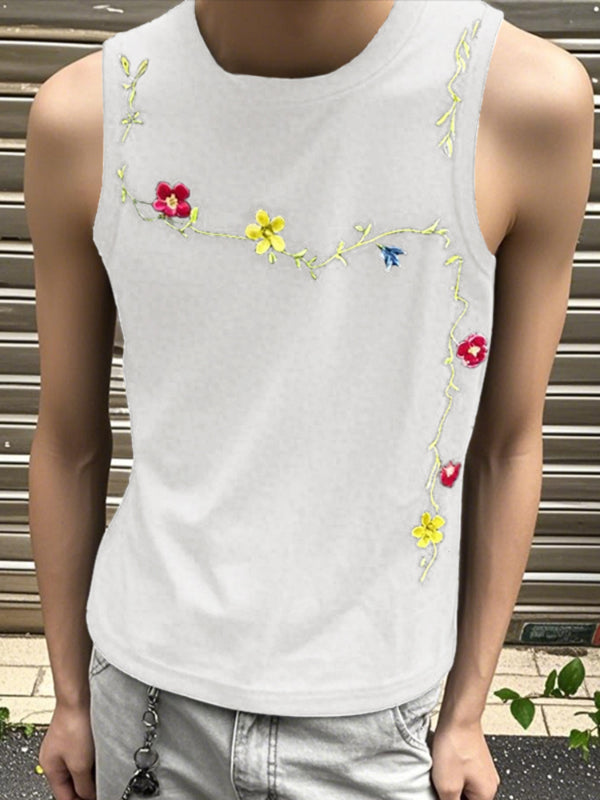 Men's Floral Embroidered Casual Tank SKUL20218