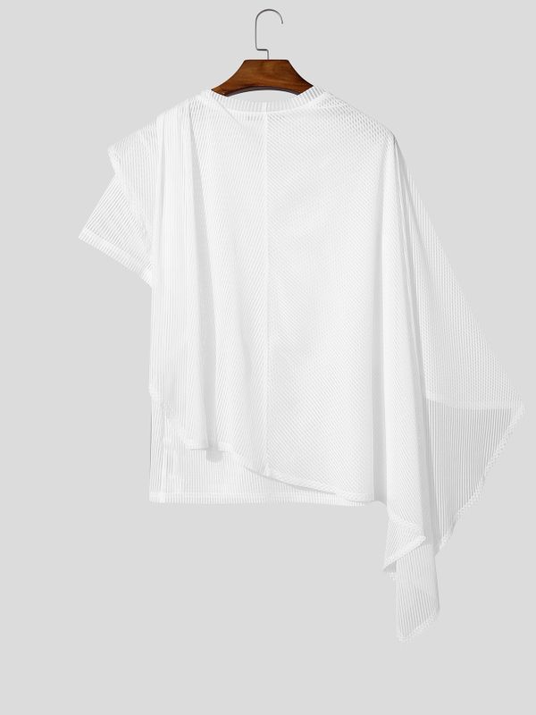 Men's Cape Design Striped Sheer Short Sleeve T-shirt SKUL56071