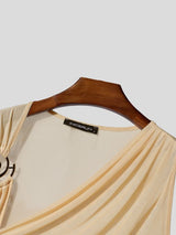 Men's Grecian Drape Asymmetric One-Shoulder Metal Spiral Ring Tank SKUL72438